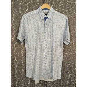 Indian Leaders Blue Floral Button Up Collared Short Sleeve Shirt Men's 105/L‎